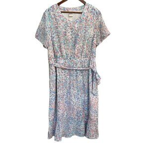 Blair Women's NWOT Retro Abstract Print Faux Wrap Cottagecore Midi Dress Large